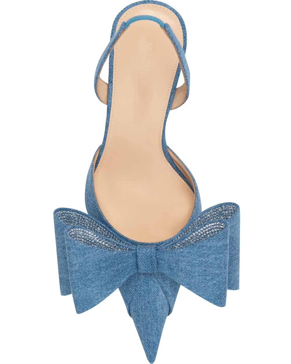 Double Bow Pointed Toe Slingback Pump - Denim