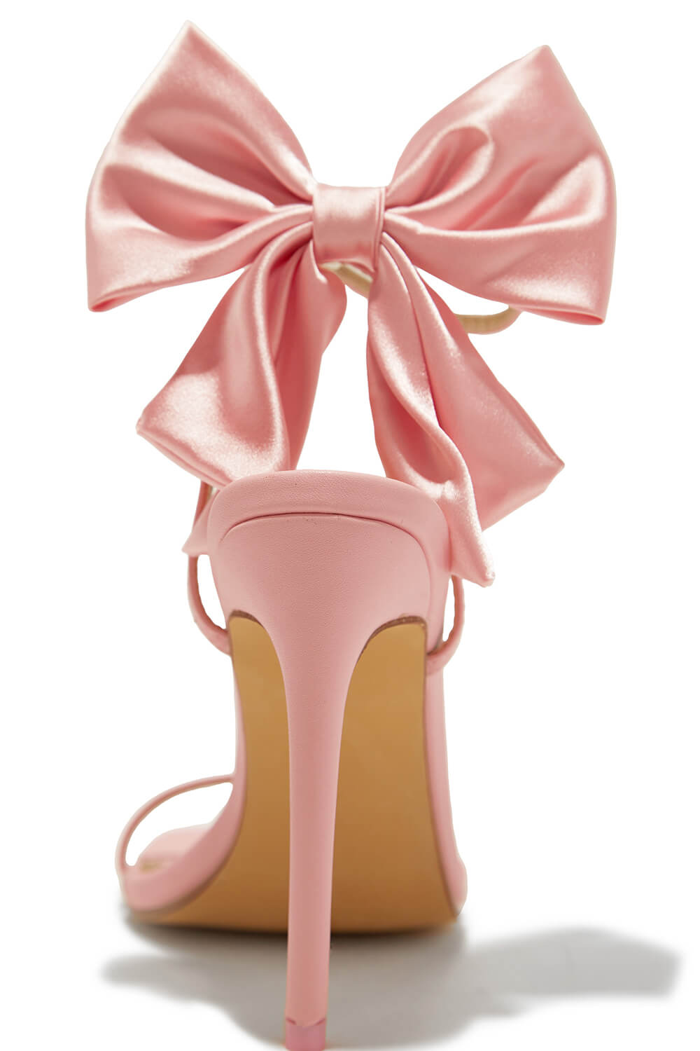 Bow Embellished Faux Leather Open Square Toe Stiletto Heels - Pink