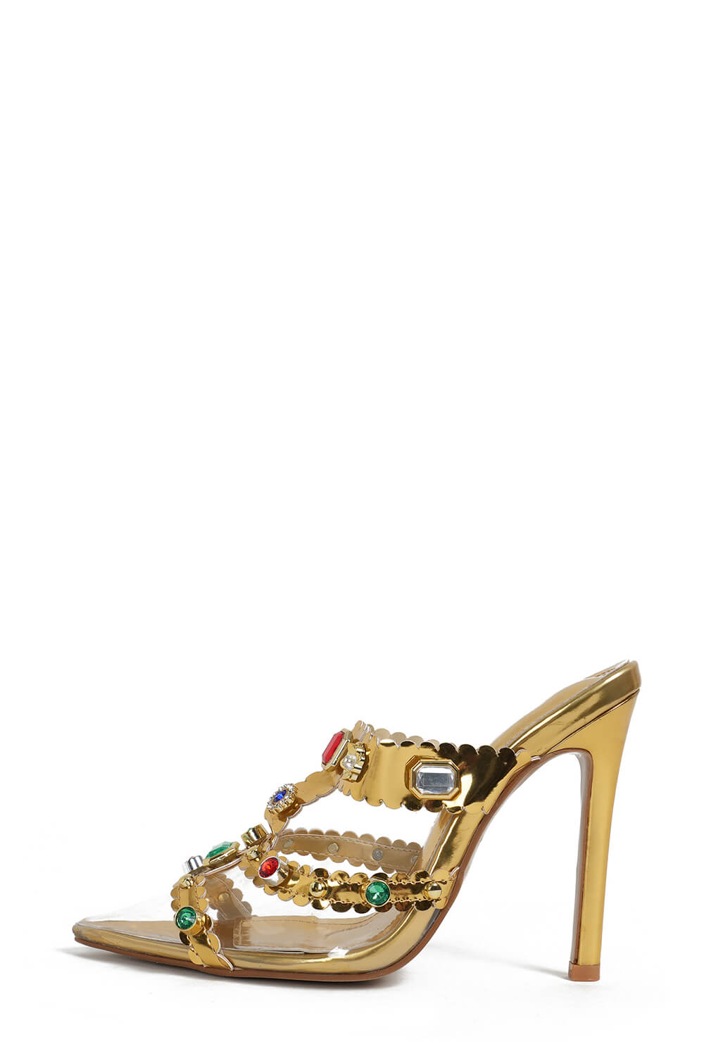 Metallic Gem Embellished Pvc Stiletto Mules - Gold
