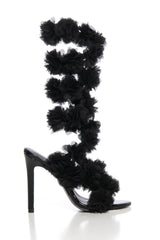 Faux Patent Leather Floral Open Almond Toe Stiletto Sandal - Black