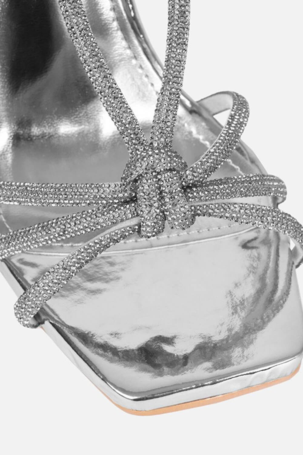 Diamante Knot Pointed Toe Slingback Heeled Sandals - Silver