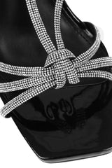 Diamante Knot Pointed Toe Slingback Heeled Sandals - Black