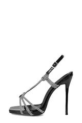 Diamante Knot Pointed Toe Slingback Heeled Sandals - Black