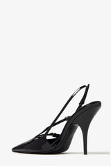 Buckle Patent Pointed Toe Sling Back Court Shoes - Black