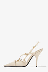 Buckle Patent Pointed Toe Sling Back Court Shoes - Nude