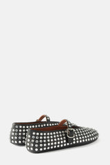Faux Leather Crystal-Embellished Buckled Ballet Flats - Black