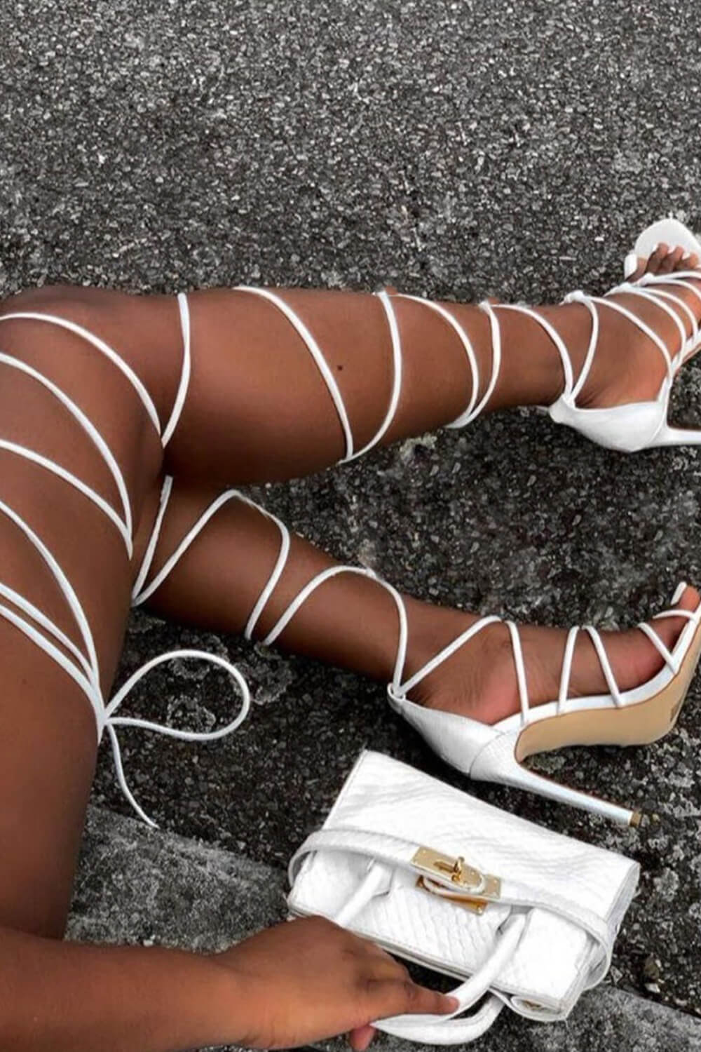 Lace-Up Over Knee Knot Stiletto Heels - White