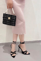 Patent Lace Up Pointed Toe Stiletto Heels - Black
