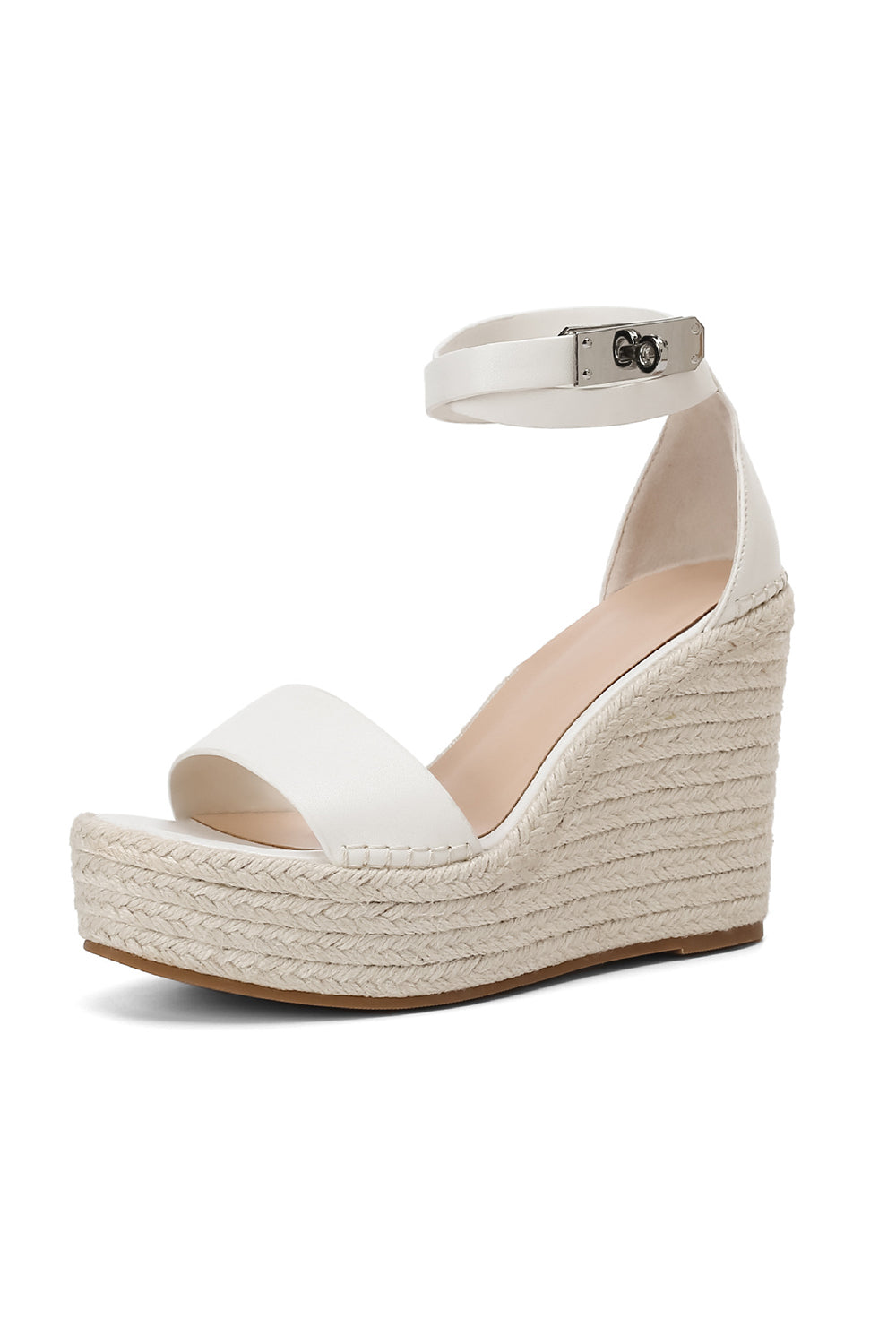 Espadrille Wide Fit Open Toe Platform Wedge Sandals - White