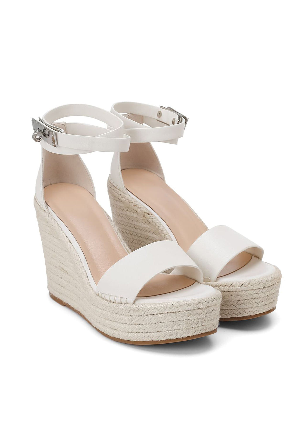 Espadrille Wide Fit Open Toe Platform Wedge Sandals - White