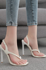 Patent Toe Thong Square Toe Slingback High Heels - White
