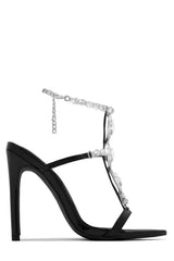 Diamante Embellished Stone Pointed Toe Stiletto Sandals - Black