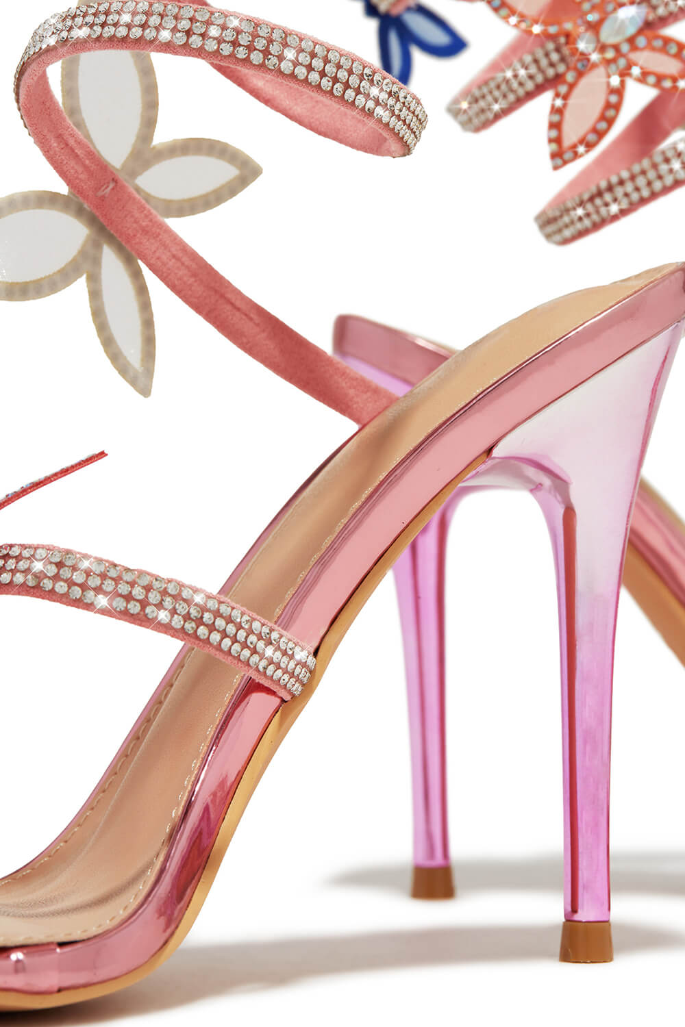 Crystal-Embellished Butterfly Around The Ankle Coil Stiletto Sandals - Multicolor