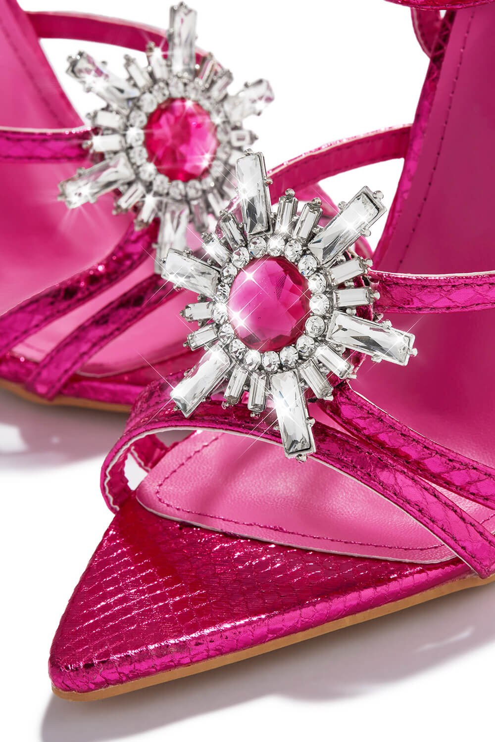 Diamante Embellished Pointed Toe Stiletto Sandals - Pink