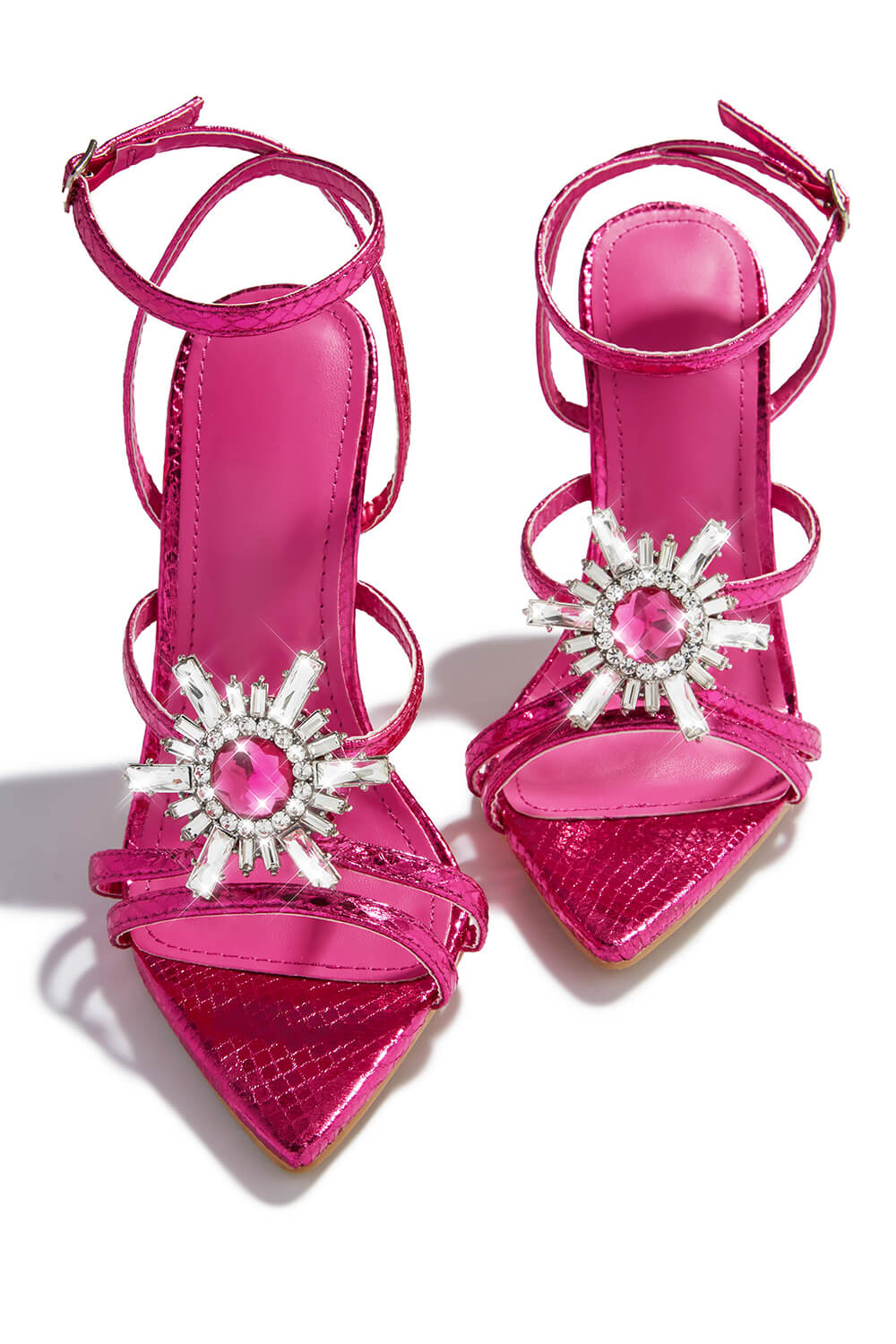 Diamante Embellished Pointed Toe Stiletto Sandals - Pink