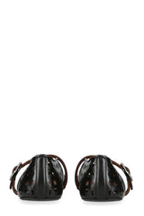 Faux Leather Laser-Cut Buckled Ballet Flats - Black