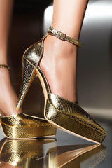 Metallic Snakeskin Stiletto Heel Platform Pump - Gold