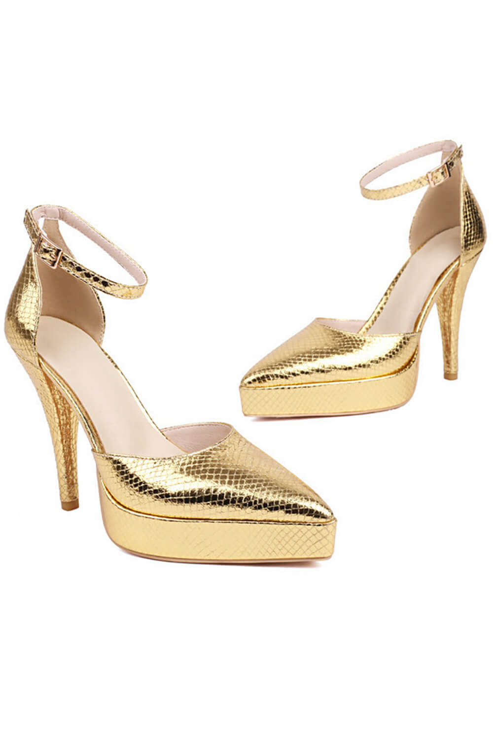 Metallic Snakeskin Stiletto Heel Platform Pump - Gold