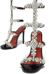 Diamante Embellished Cage High Stiletto Heels-Black