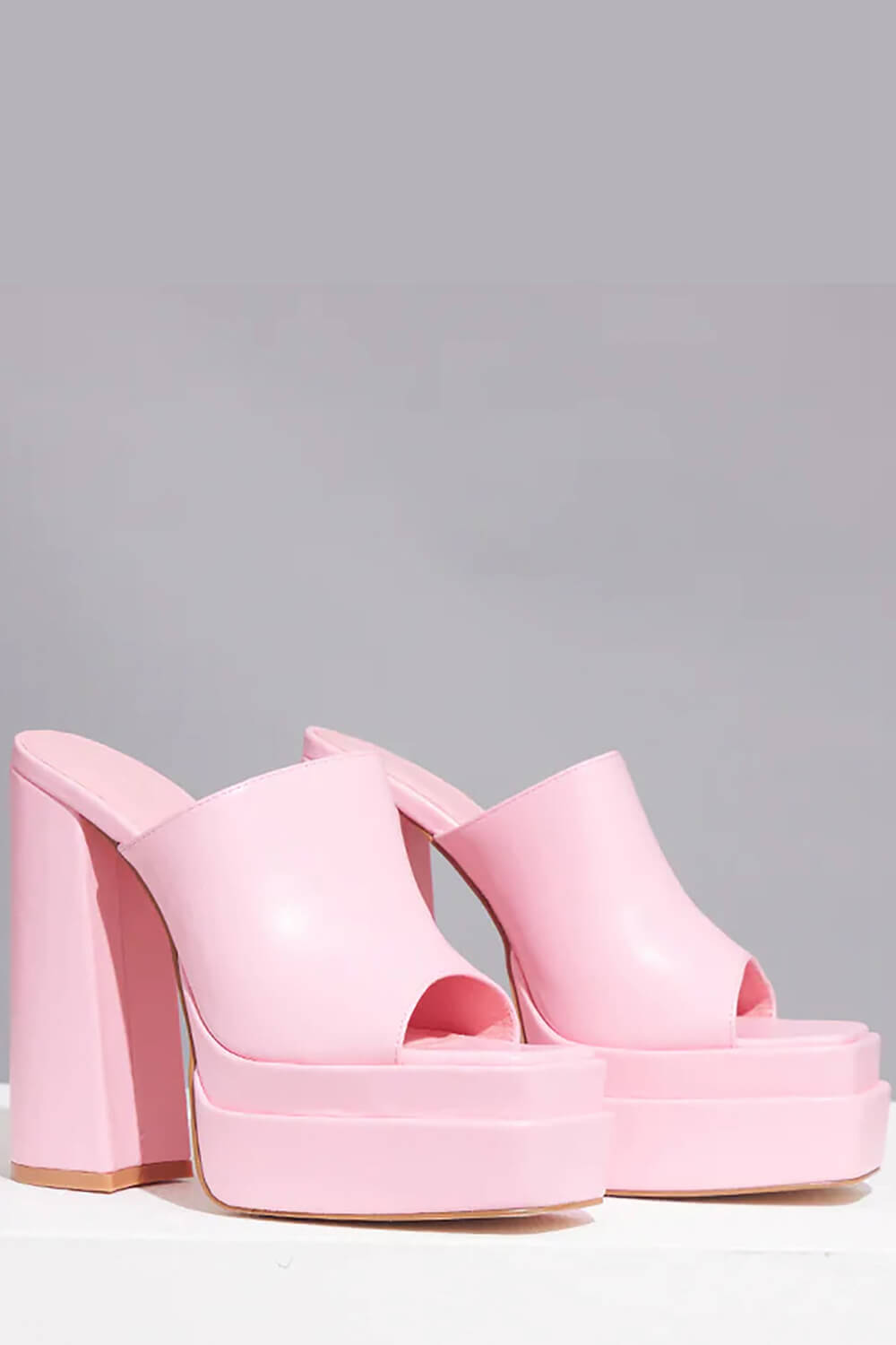 Satin Double Chunky Platform High Heeled Mules - Pink