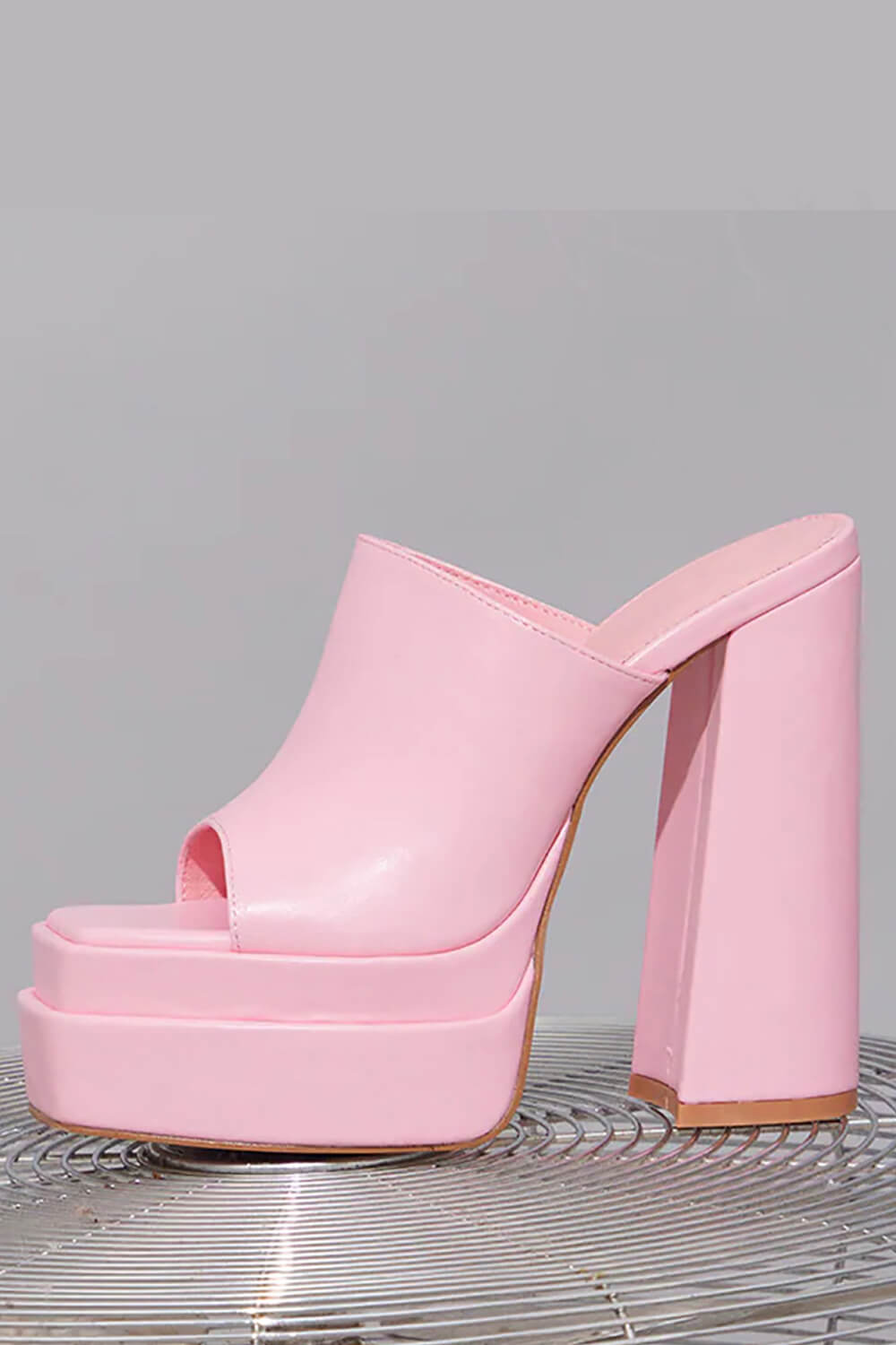 Satin Double Chunky Platform High Heeled Mules - Pink