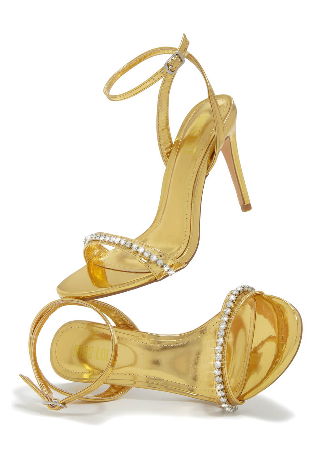 Embellished Ankle Strap High Heels - Gold