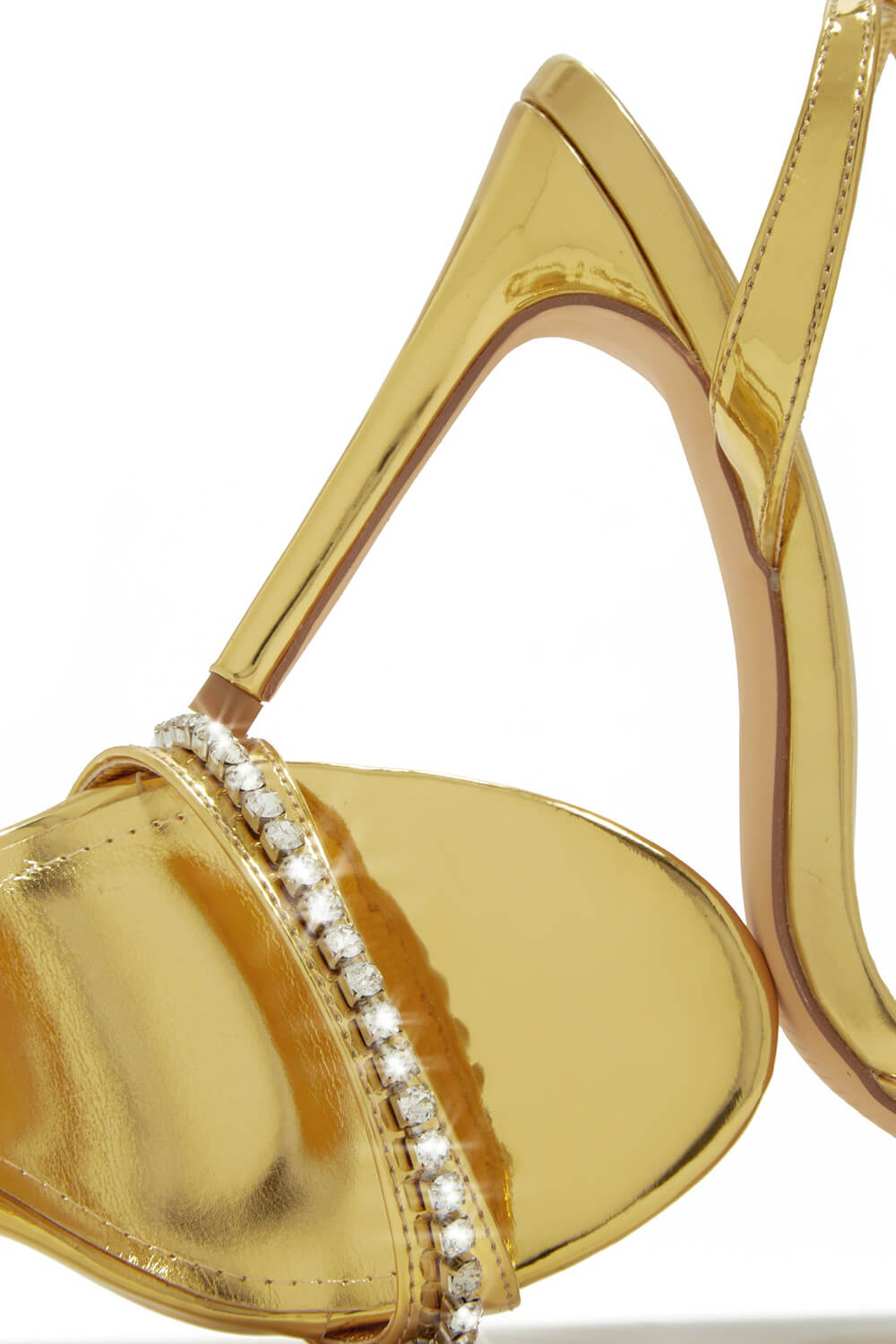 Embellished Ankle Strap High Heels - Gold