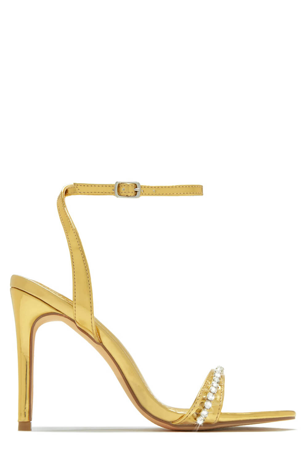 Embellished Ankle Strap High Heels - Gold