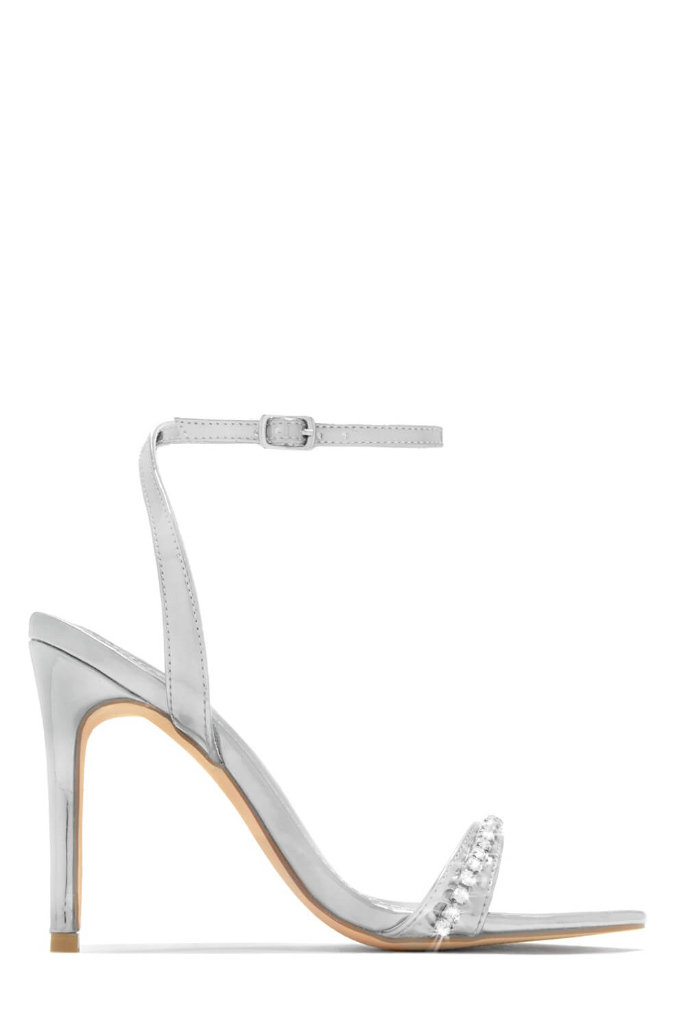Embellished Ankle Strap High Heels - Silver