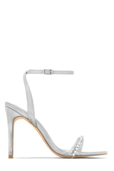 Embellished Ankle Strap High Heels - Silver