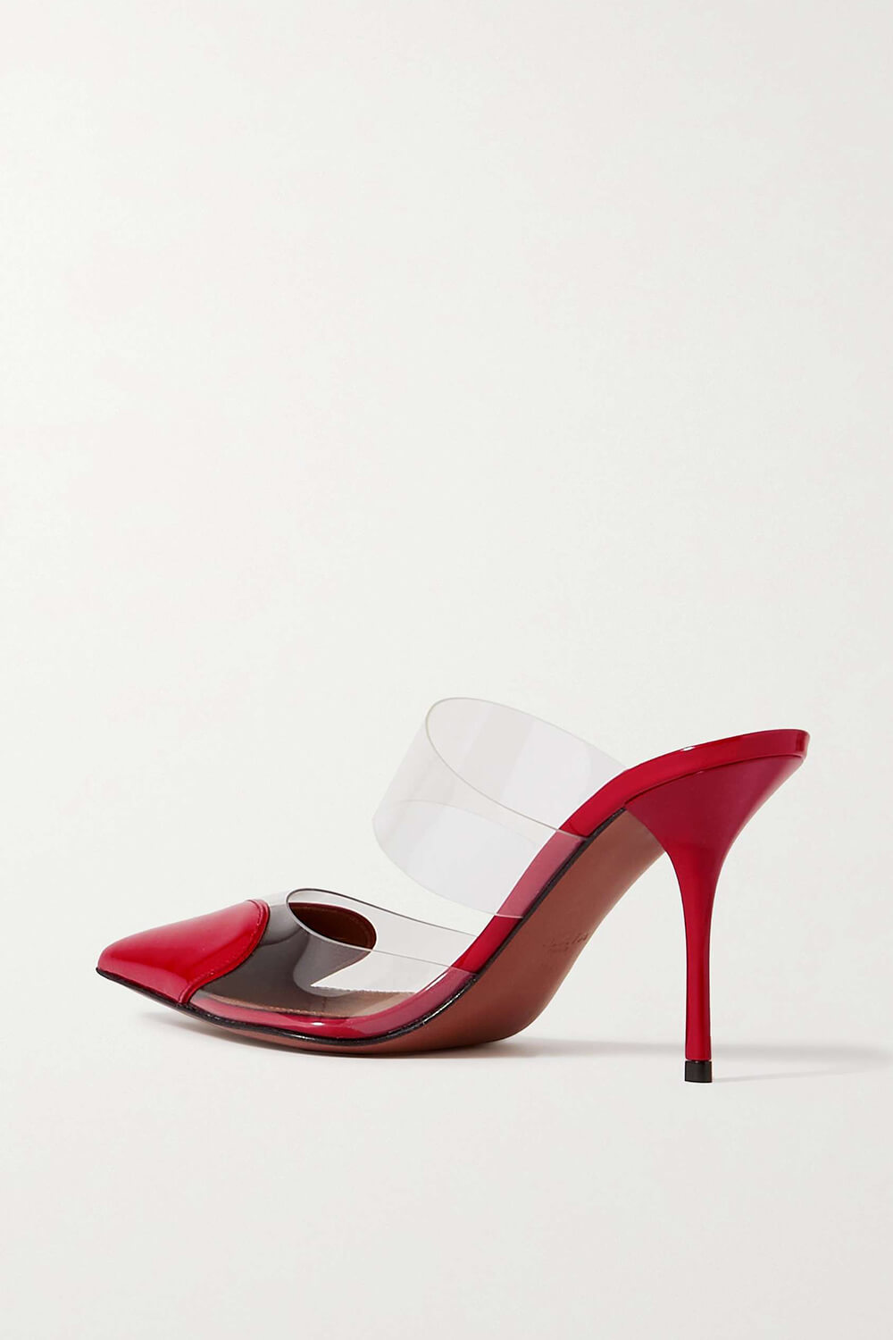 Clear Pu Patent-Leather Heart Pointed Toe Heel Mules - Red