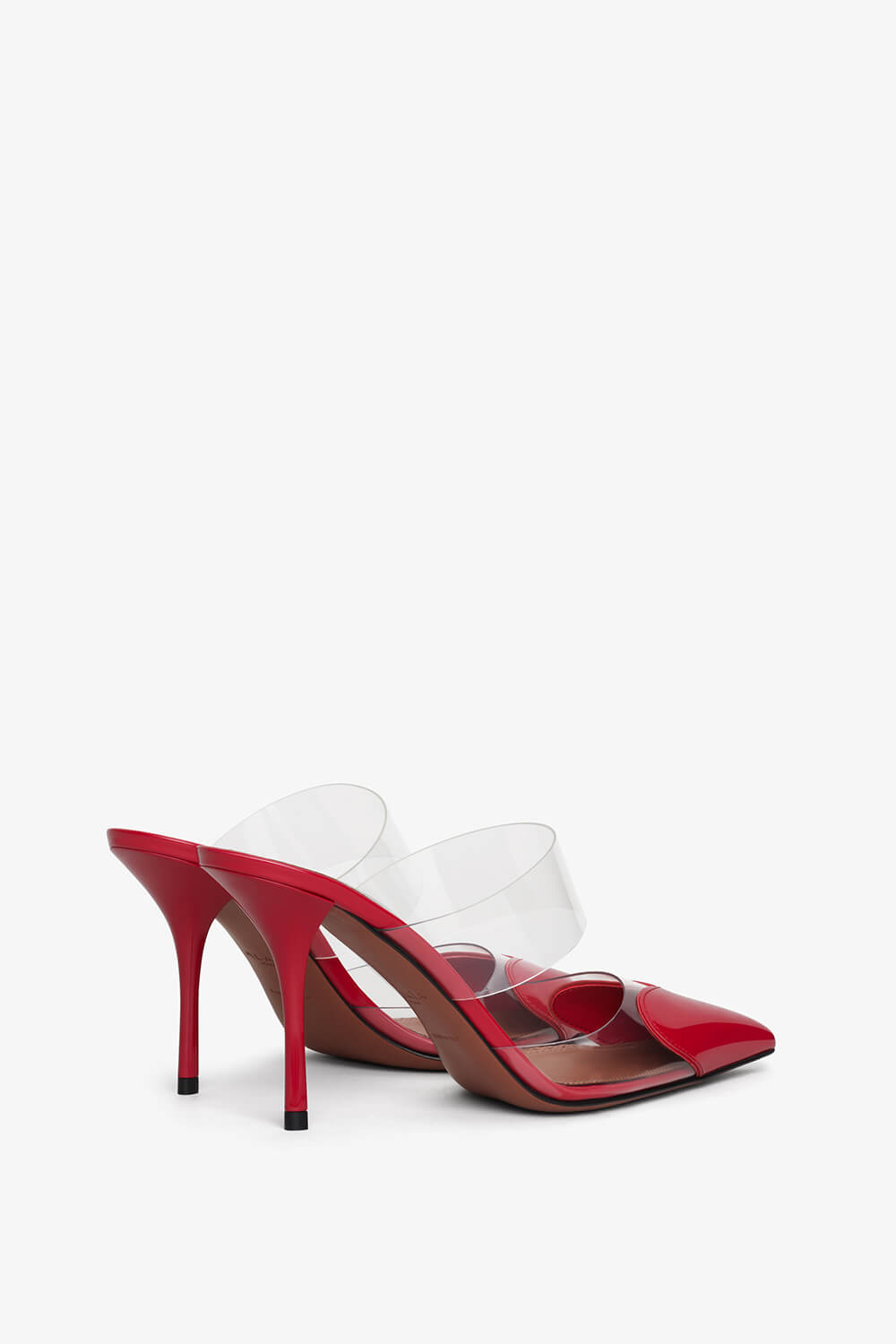 Clear Pu Patent-Leather Heart Pointed Toe Heel Mules - Red