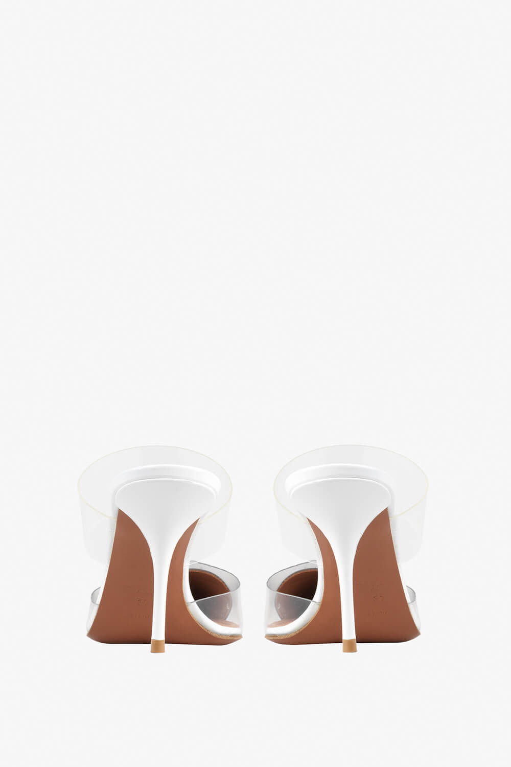 Clear Pu Patent-Leather Heart Pointed Toe Heel Mules - White