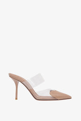 Clear Pu Patent-Leather Heart Pointed Toe Heel Mules - Nude