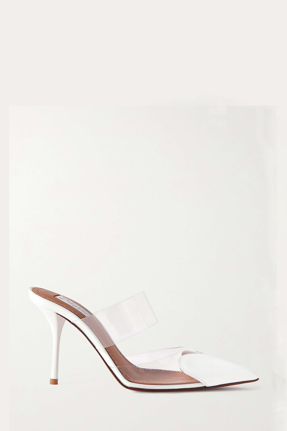 Clear Pu Patent-Leather Heart Pointed Toe Heel Mules - White