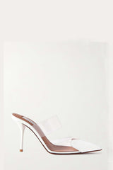 Clear Pu Patent-Leather Heart Pointed Toe Heel Mules - White
