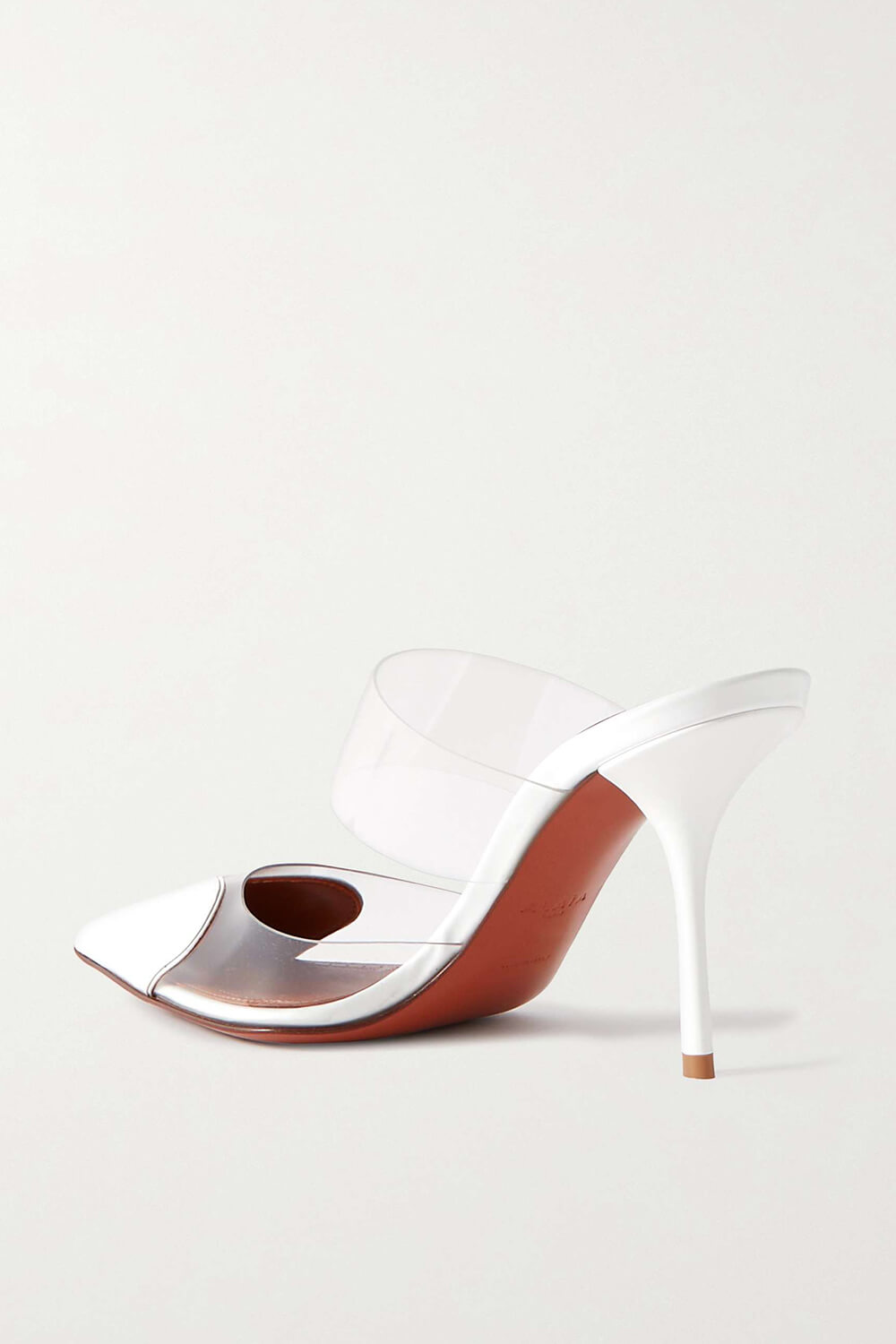 Clear Pu Patent-Leather Heart Pointed Toe Heel Mules - White