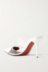 Clear Pu Patent-Leather Heart Pointed Toe Heel Mules - White