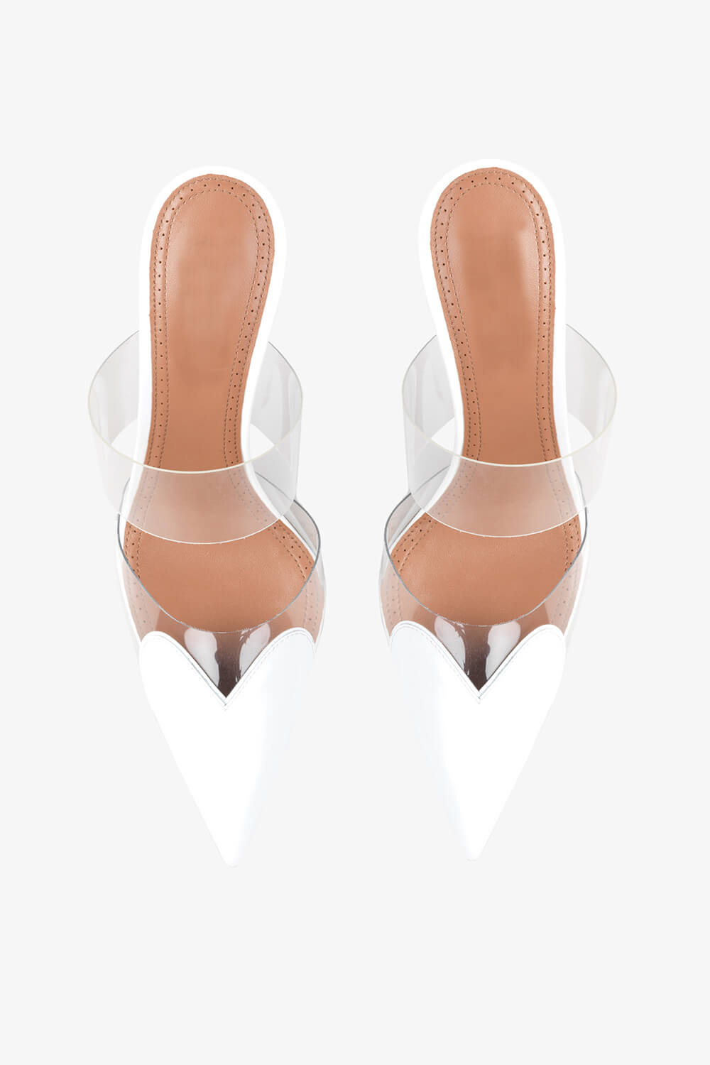 Clear Pu Patent-Leather Heart Pointed Toe Heel Mules - Nude