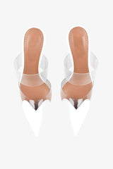 Clear Pu Patent-Leather Heart Pointed Toe Heel Mules - White