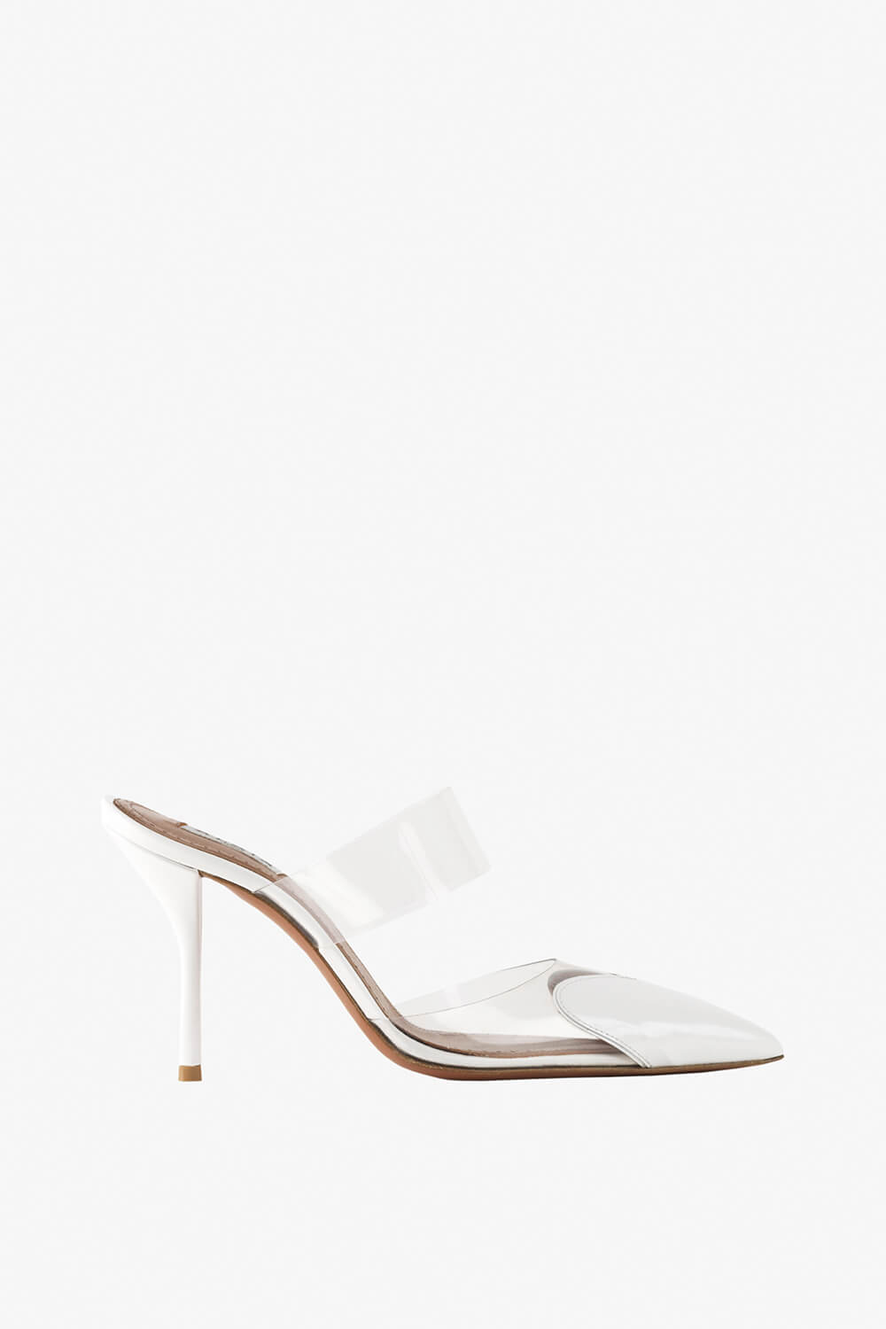 Clear Pu Patent-Leather Heart Pointed Toe Heel Mules - White