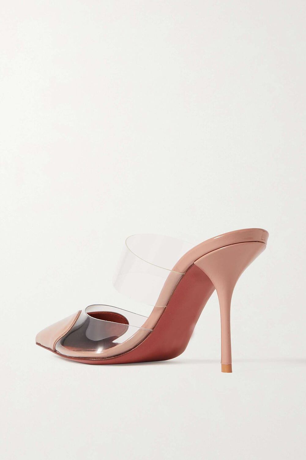 Clear Pu Patent-Leather Heart Pointed Toe Heel Mules - Nude