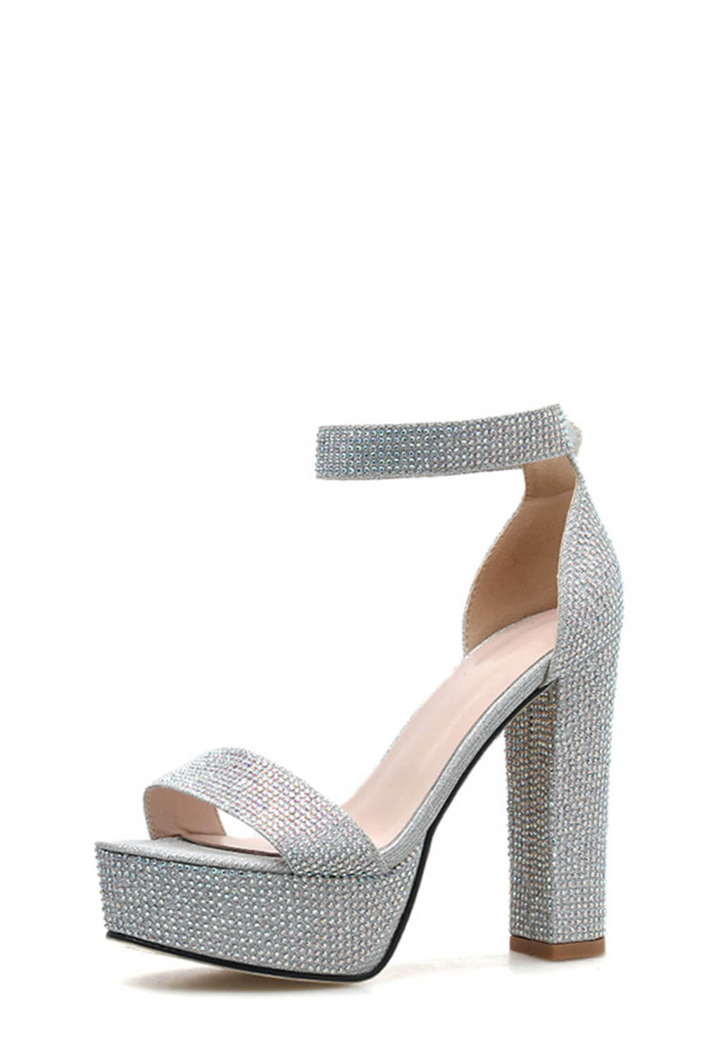 Silver Diamante Platform Ankle Strap Heels