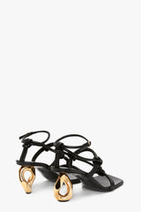 Knotted Chain-Heel Strappy Square Toe Sandals - Black