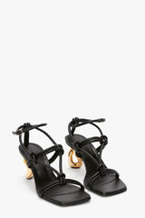 Knotted Chain-Heel Strappy Square Toe Sandals - Black