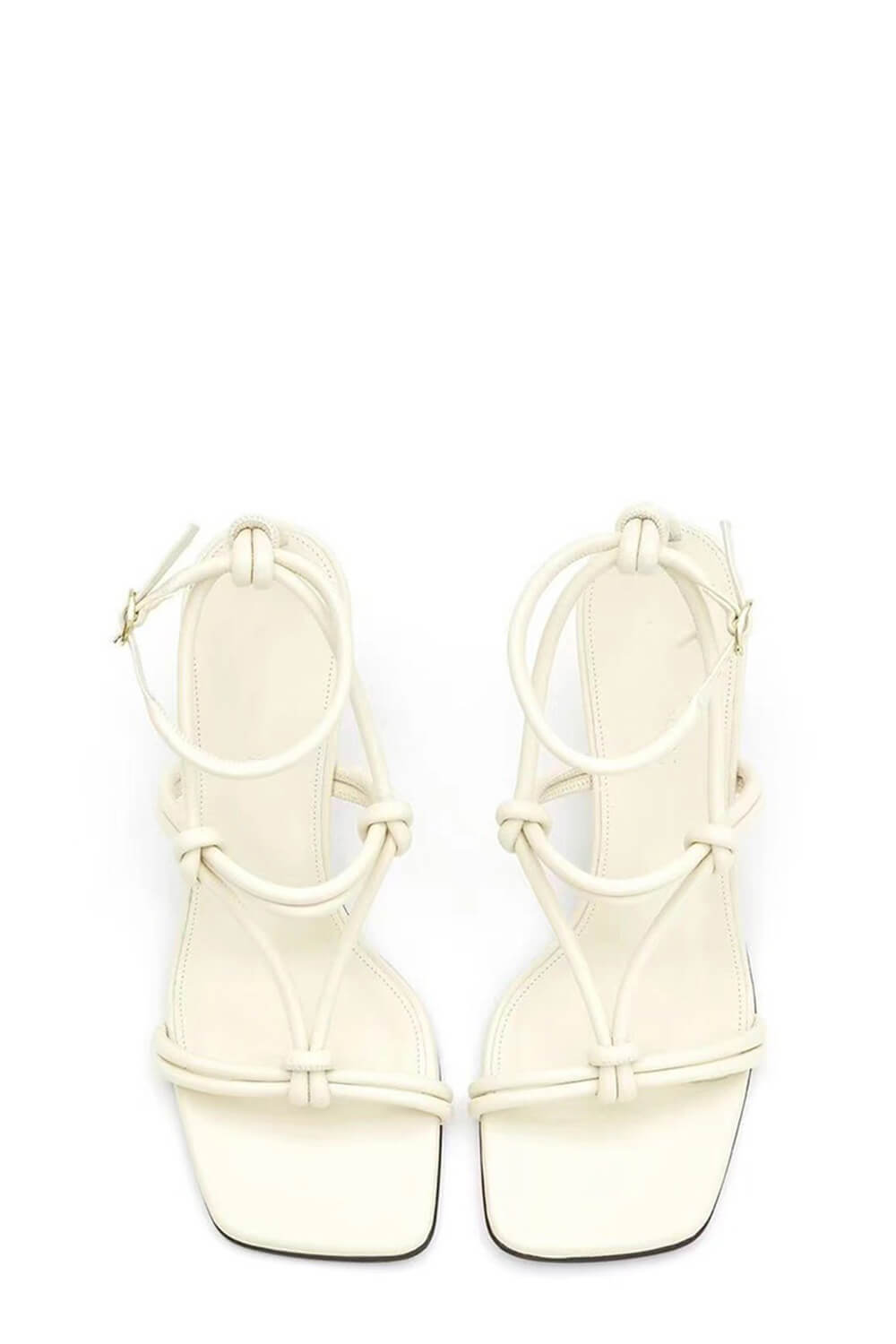 Knotted Chain-Heel Strappy Square Toe Sandals - White