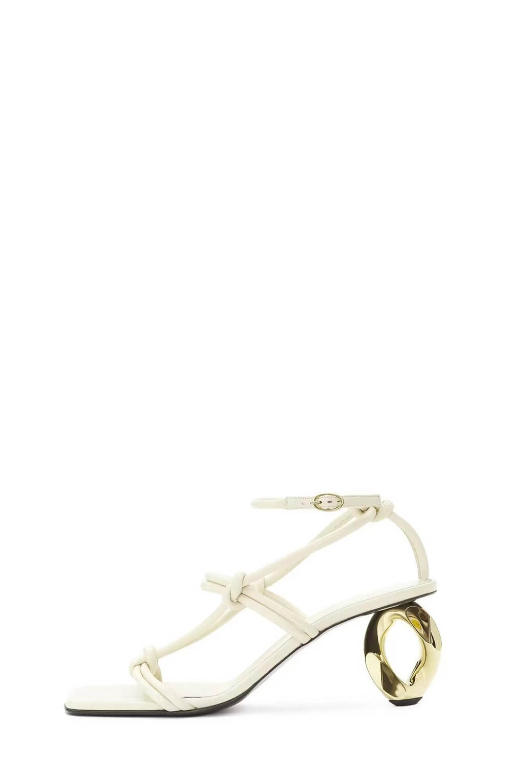 Knotted Chain-Heel Strappy Square Toe Sandals - White