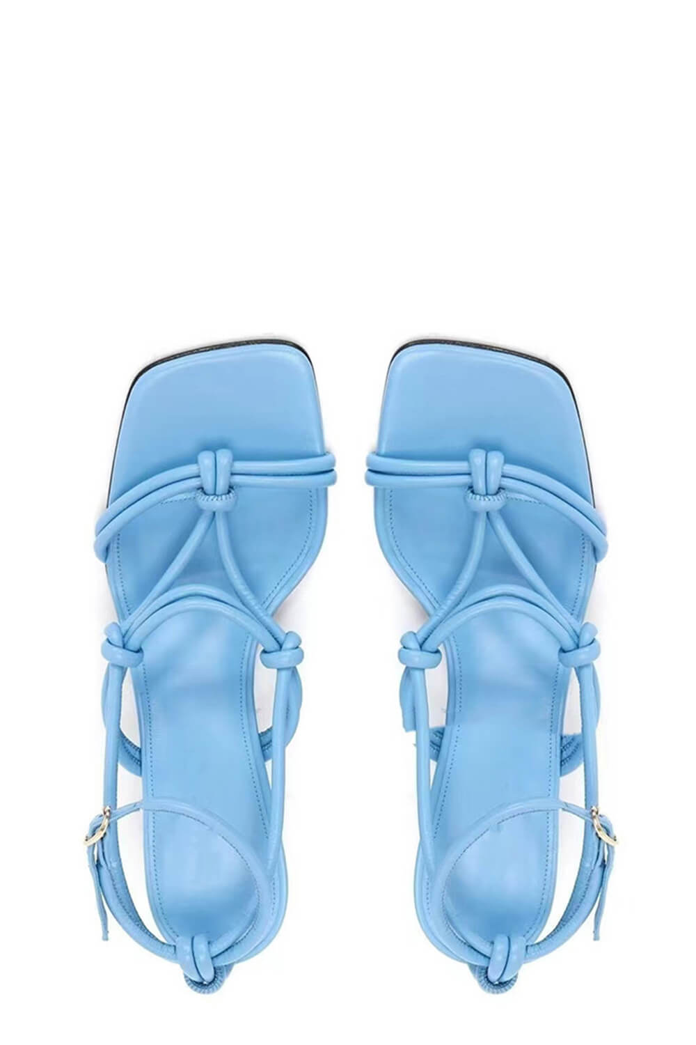 Knotted Chain-Heel Strappy Square Toe Sandals - Blue