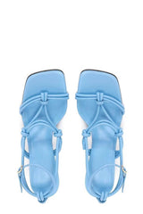 Knotted Chain-Heel Strappy Square Toe Sandals - Blue