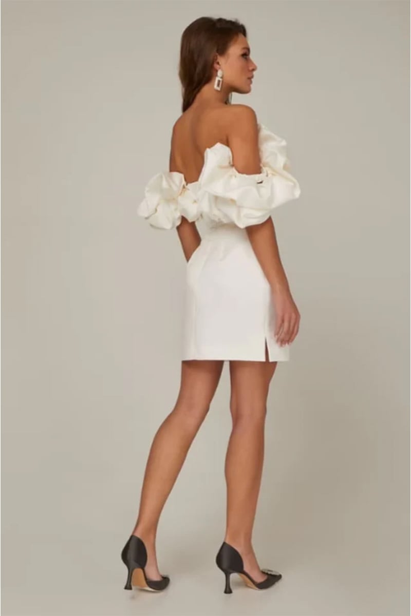 Fleurette Satin Ruffle Strapless Mini Dress